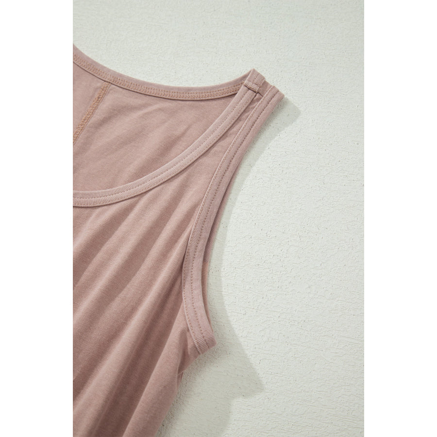 Smoke Gray Mineral Wash U Neck Elastic Waist Sleeveless Mini Dress Dresses/Mini Dresses