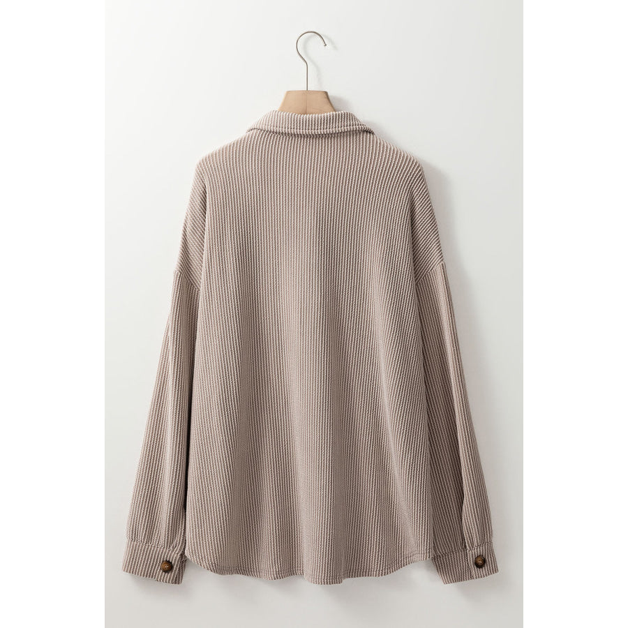Smoke Gray Solid Corded Drop Shoulder Plus Size Shacket Sale (50% OFF)/Sale (50% OFF)