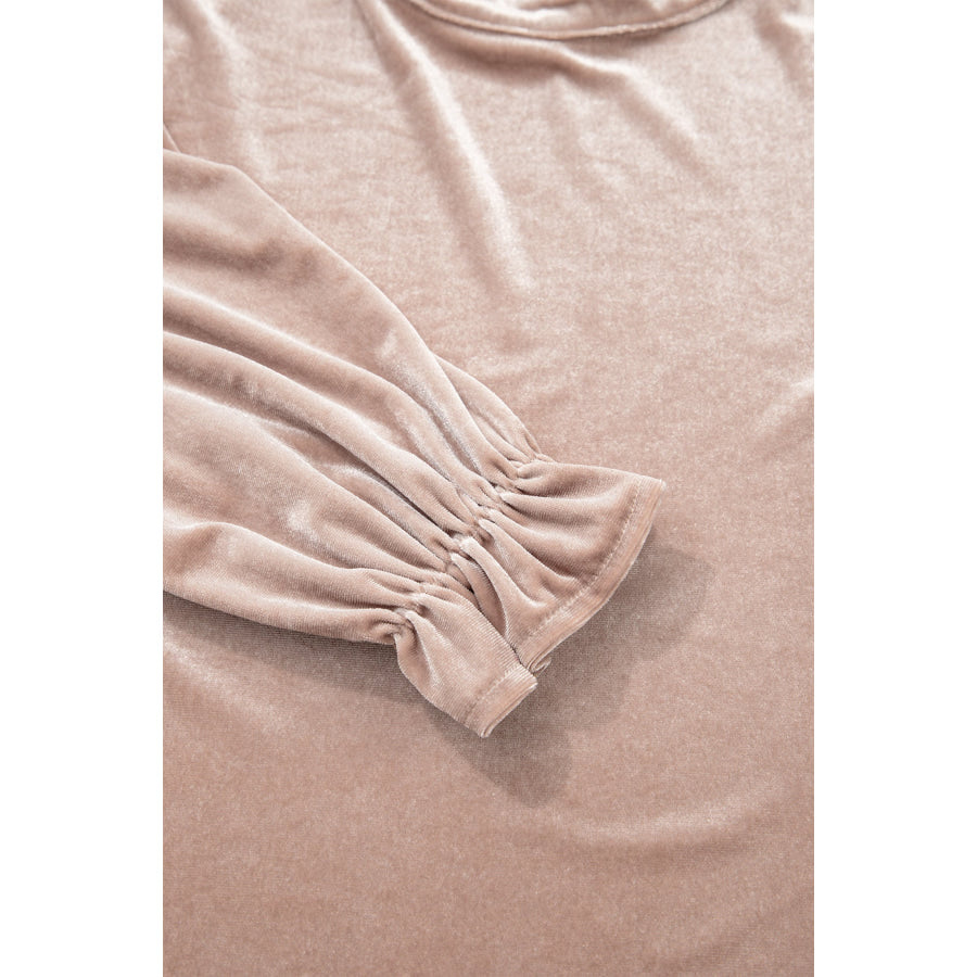 Smoke Gray Western Style Long Sleeve Stand Neck Velvet Top Tops/Long Tops