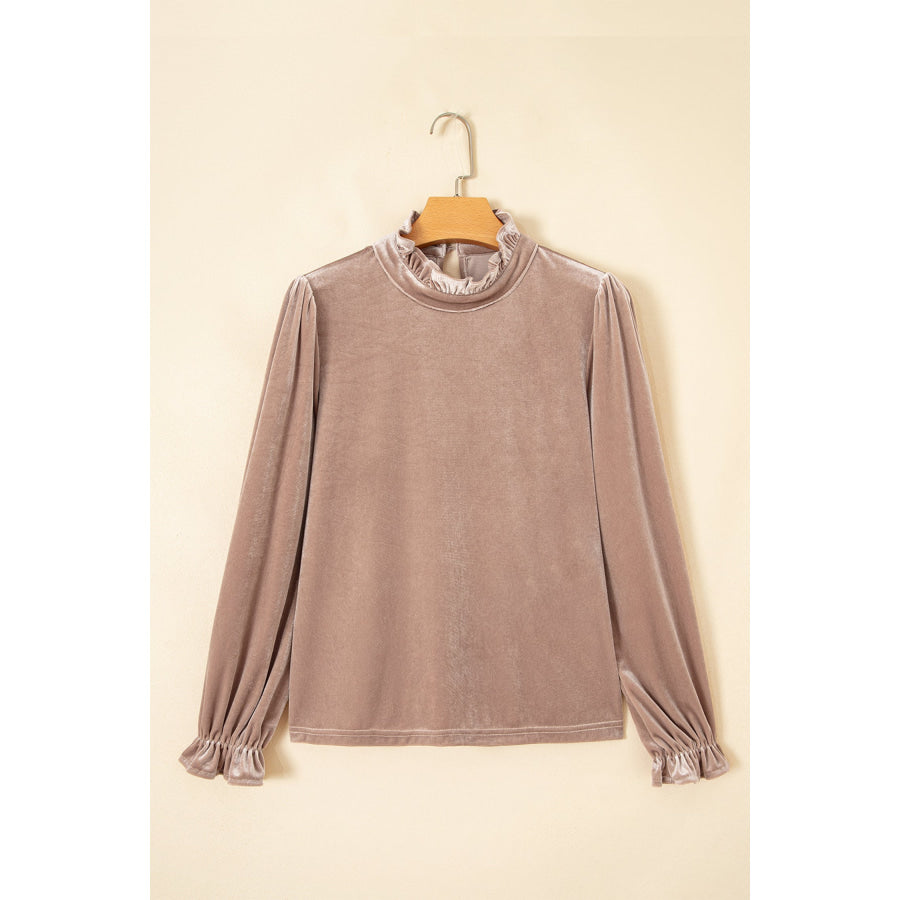Smoke Gray Western Style Long Sleeve Stand Neck Velvet Top Tops/Long Tops