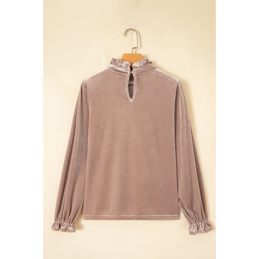 Smoke Gray Western Style Long Sleeve Stand Neck Velvet Top Tops/Long Tops