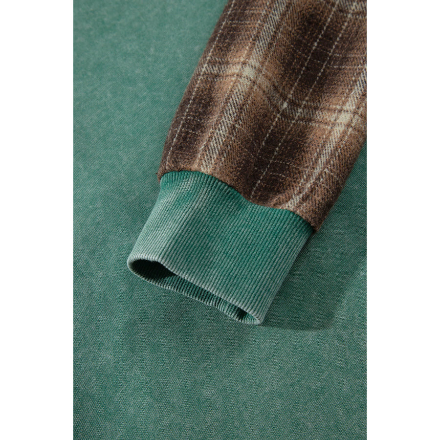 Smoke Green Plaid Colorblock Hoodie Tops/Sweatshirts & Hoodies