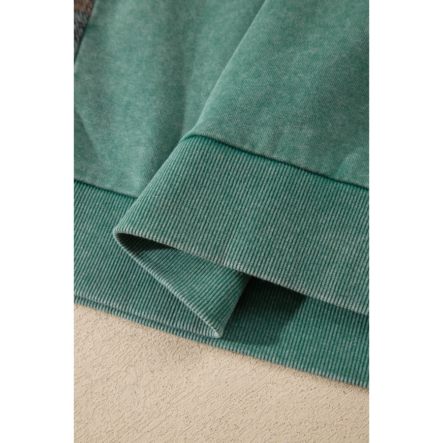 Smoke Green Plaid Colorblock Hoodie Tops/Sweatshirts & Hoodies