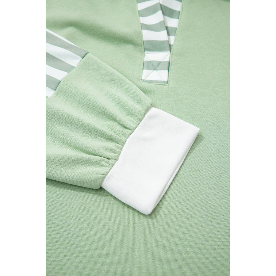 Smoke Green Striped Patchwork V Neck Two Piece Shorts Plus Size Set Size/Plus Loungewear