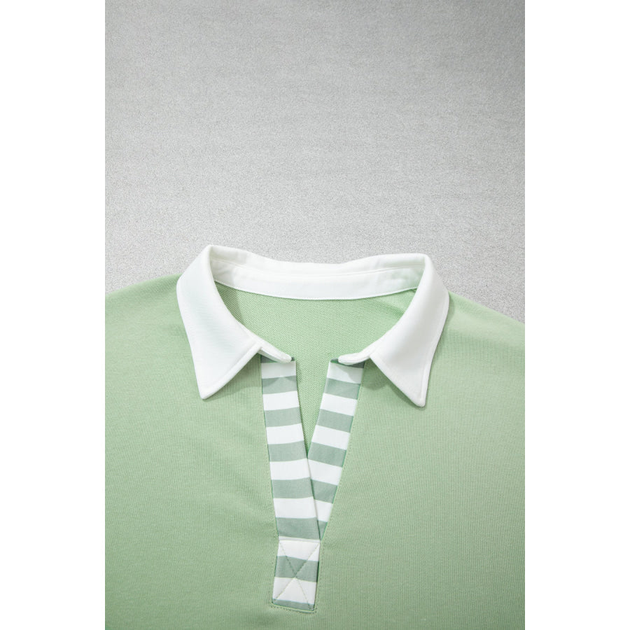 Smoke Green Striped Patchwork V Neck Two Piece Shorts Plus Size Set Size/Plus Loungewear