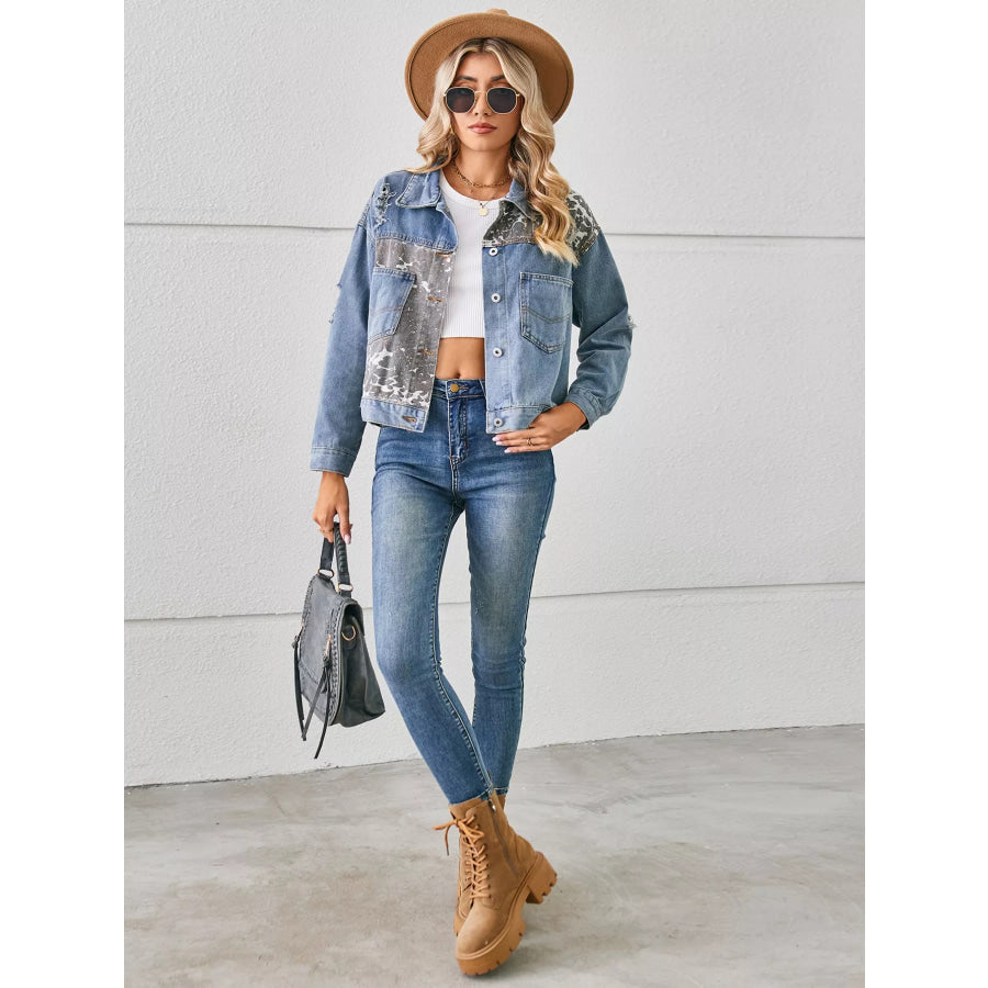 Snake Print Button Up Denim Jacket Apparel and Accessories