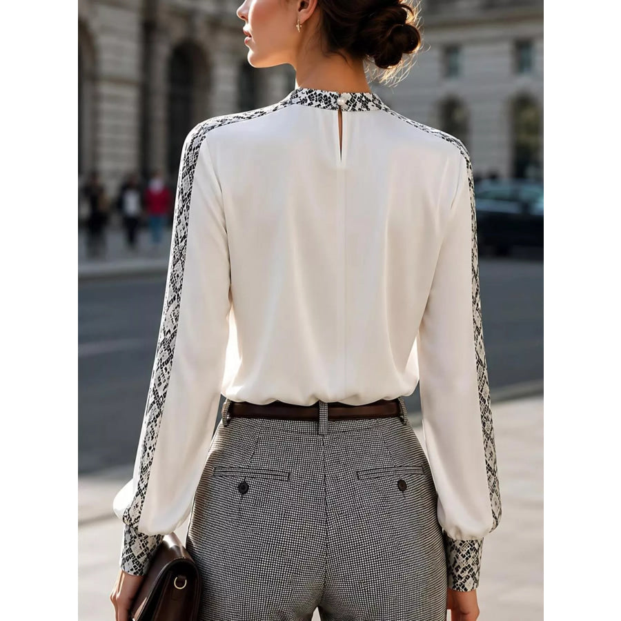 Snake Print Contrast Trim Satin Blouse Apparel and Accessories