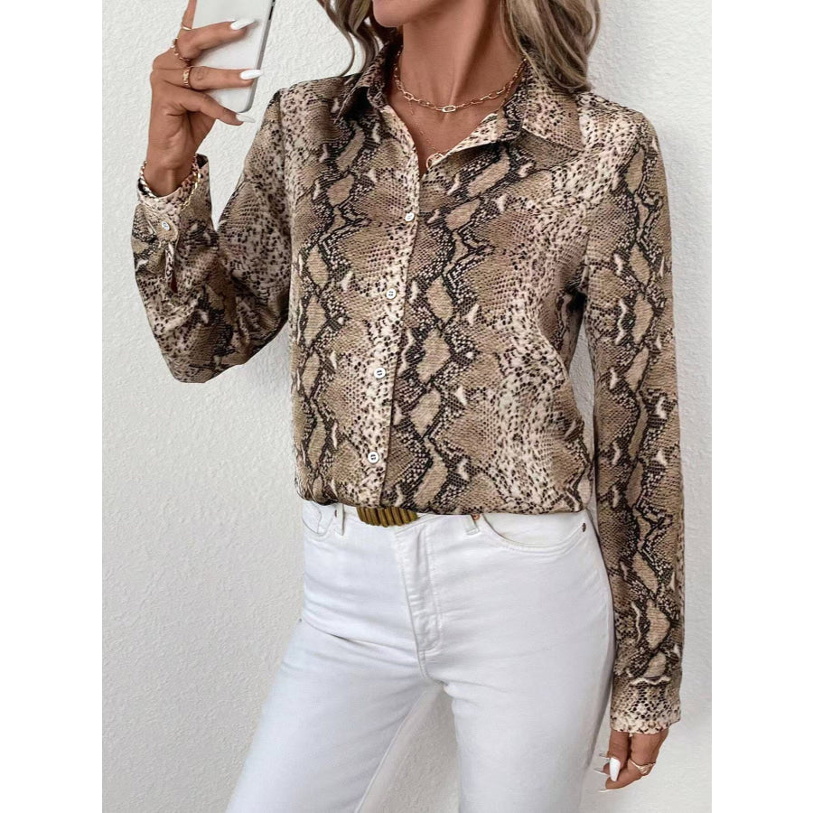 Snake Print Long Sleeve Shirt Snakeskin / S Apparel and Accessories