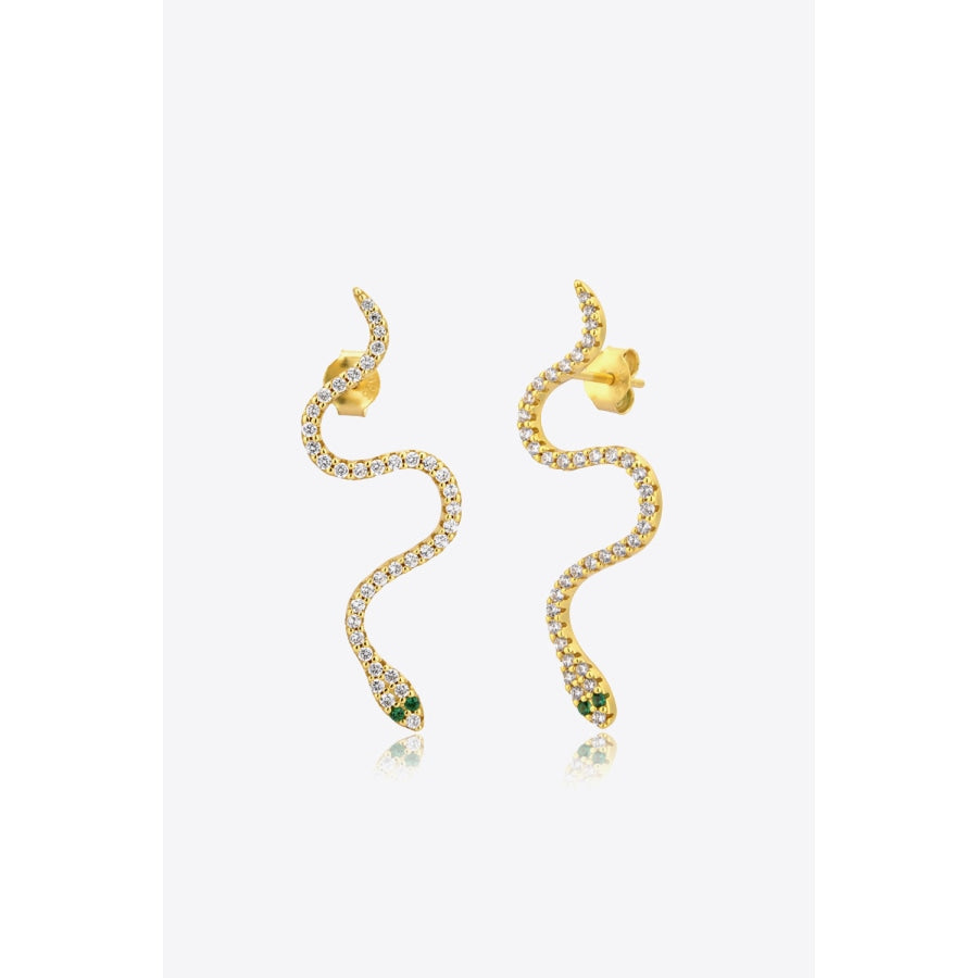 Snake-Shaped 925 Sterling Silver Earrings Gold / One Size