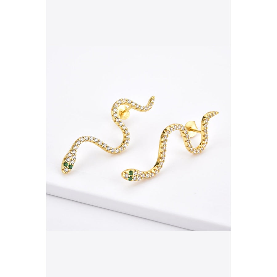 Snake-Shaped 925 Sterling Silver Earrings Gold / One Size