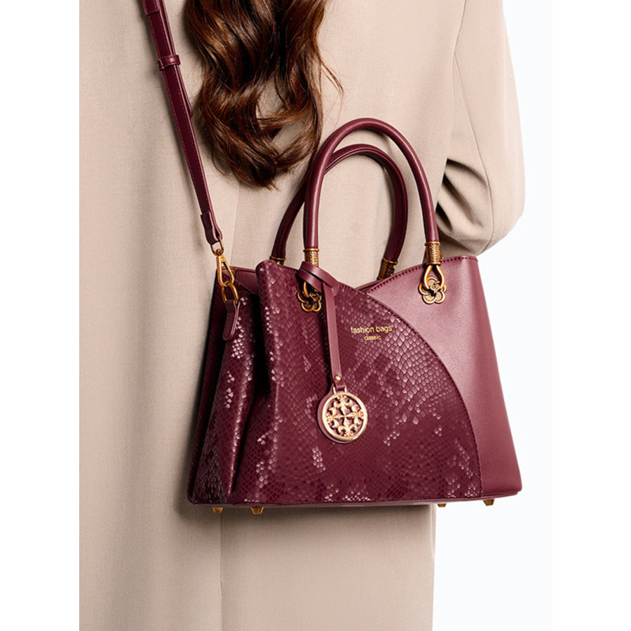 Snakeskin Pattern Handbag Burgundy / ONESIZE Apparel and Accessories