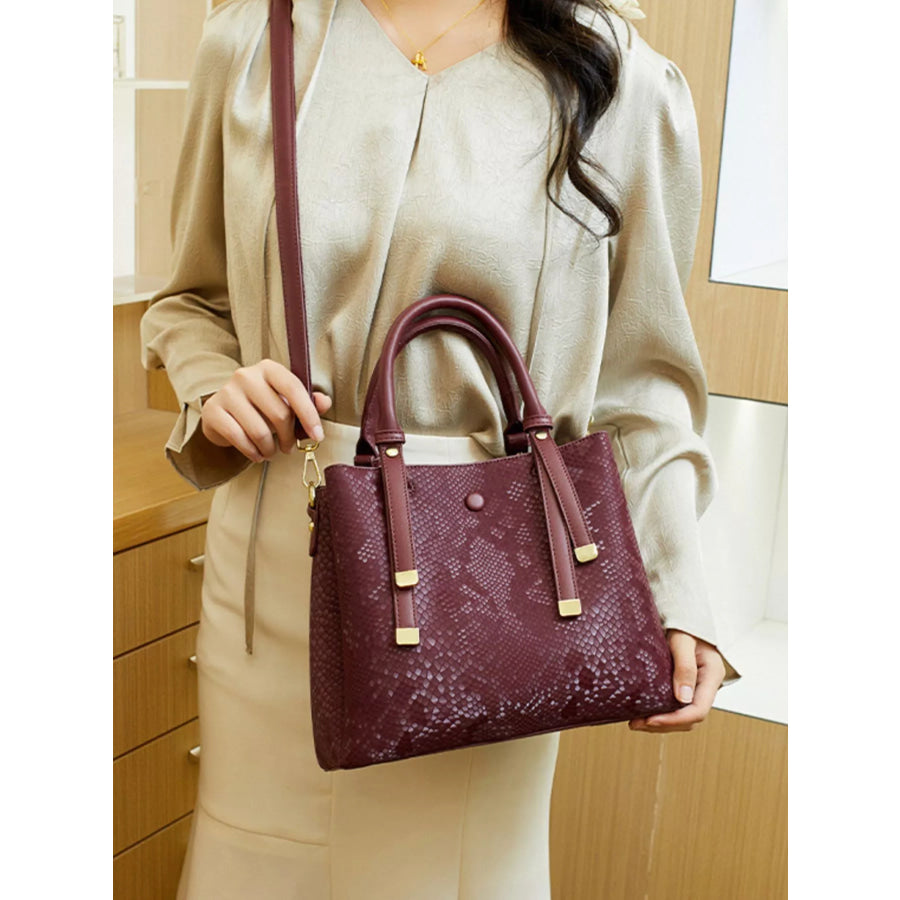 Snakeskin Pattern Handbag Wine Red / onesize Apparel and Accessories