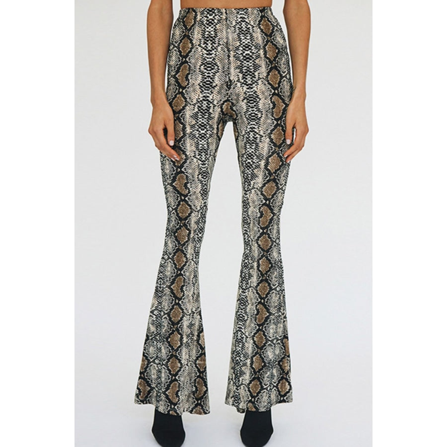 Snakeskin Print Flare Pants