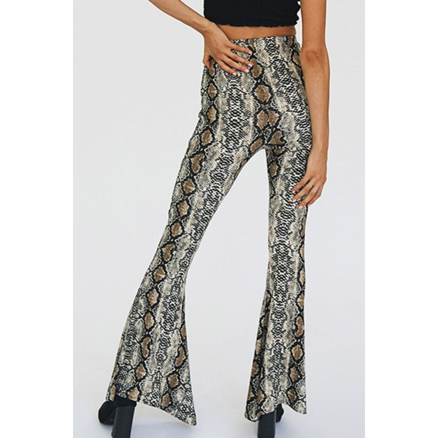 Snakeskin Print Flare Pants