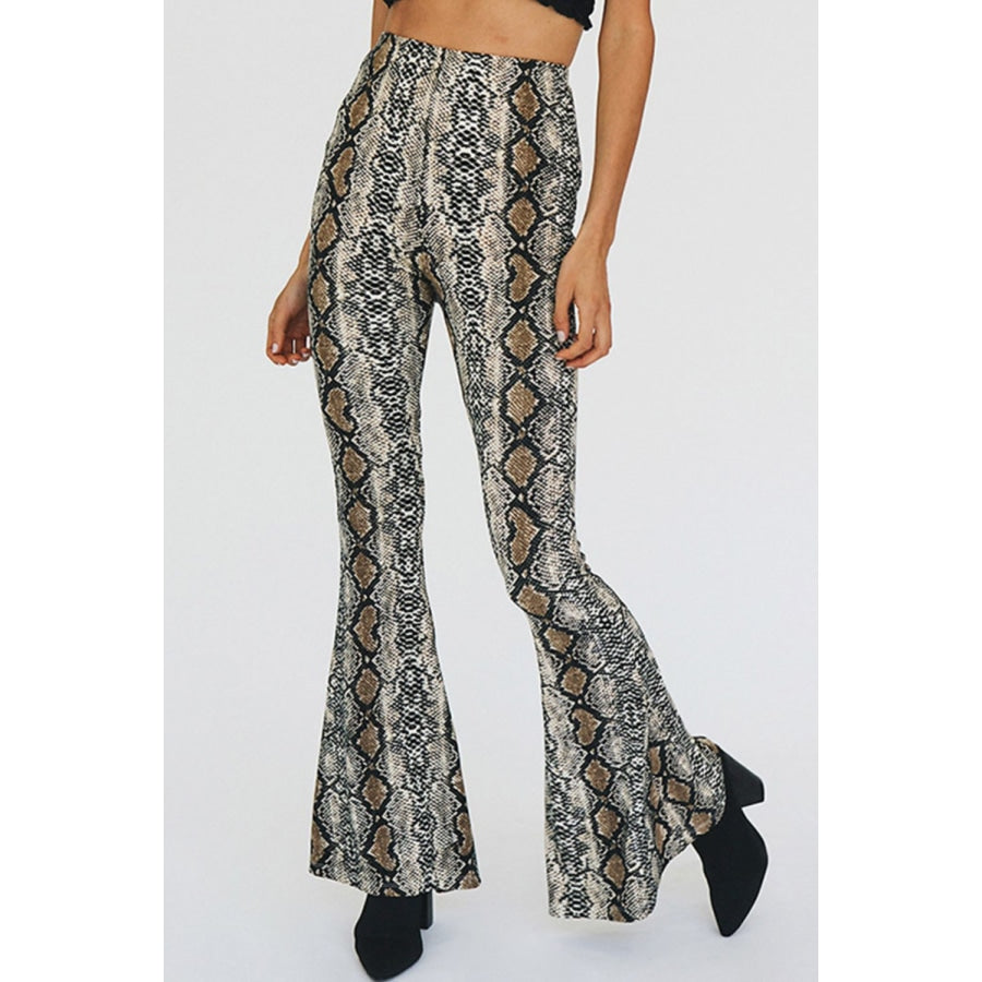 Snakeskin Print Flare Pants