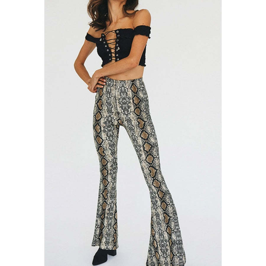 Snakeskin Print Flare Pants