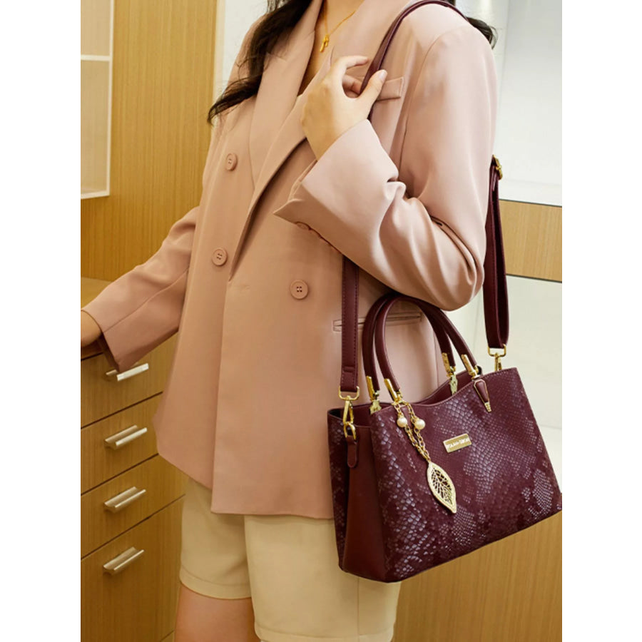 Snakeskin Texture Handbag Wine Red / onesize Apparel and Accessories
