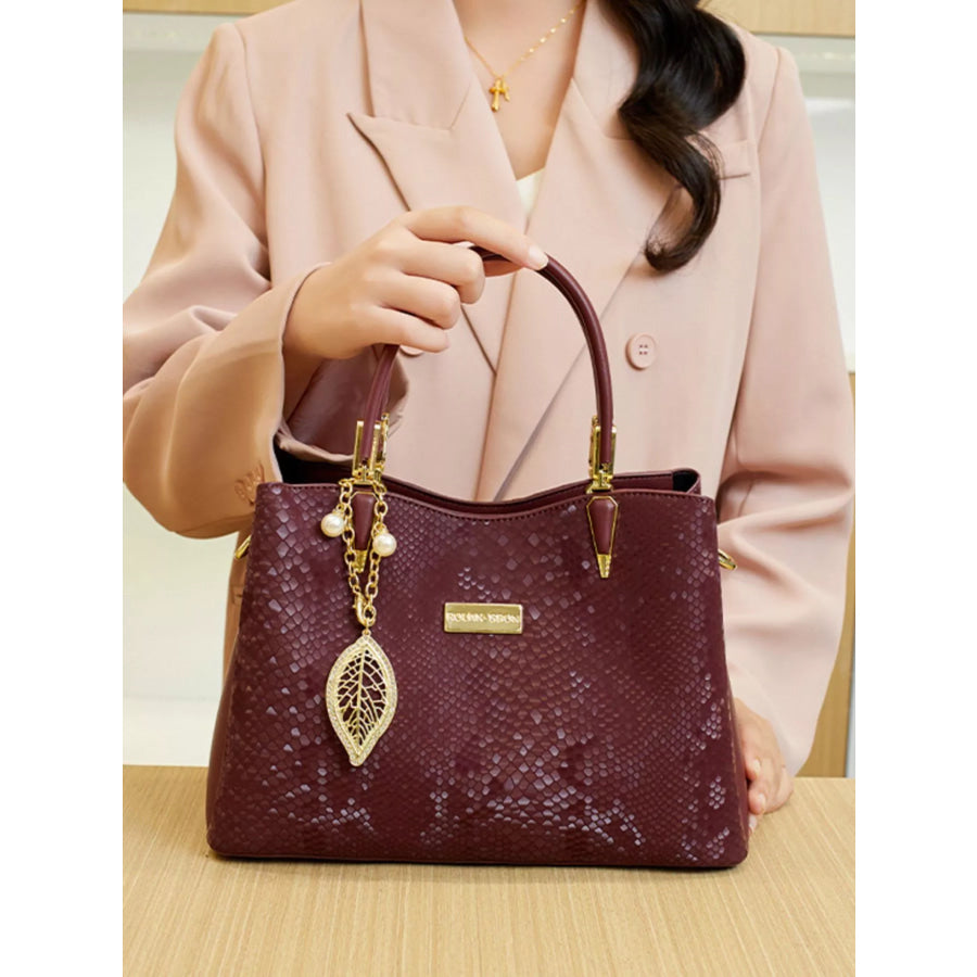 Snakeskin Texture Handbag Wine Red / onesize Apparel and Accessories