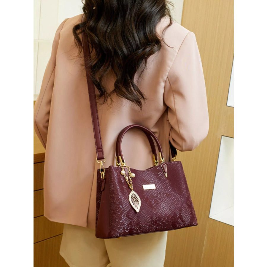 Snakeskin Texture Handbag Wine Red / onesize Apparel and Accessories