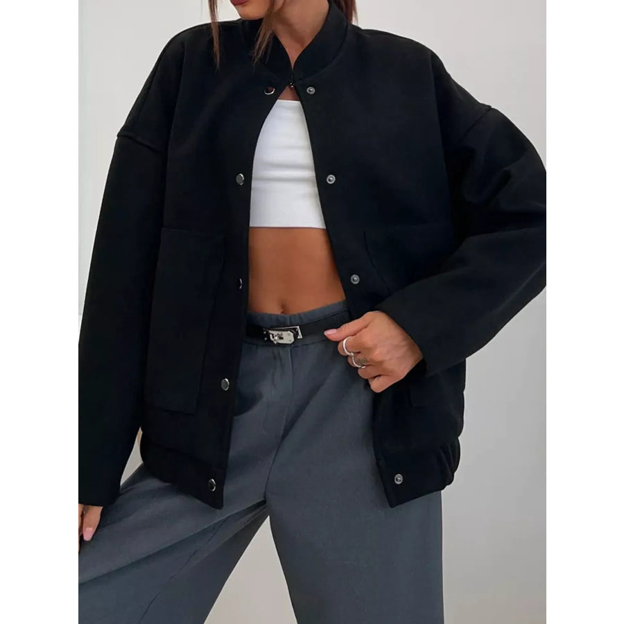 Snap-Button Bomber Jacket Black / S Apparel and Accessories