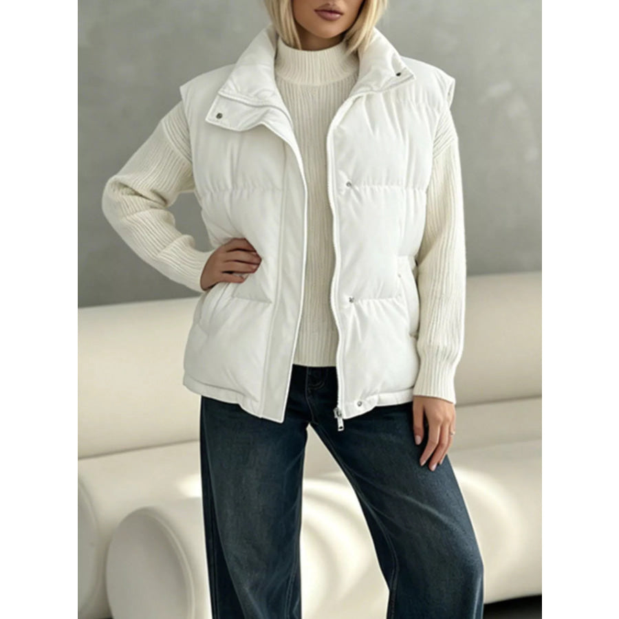 Snap-Button Placket Quilted Puffer Vest Coat Apparel and Accessories