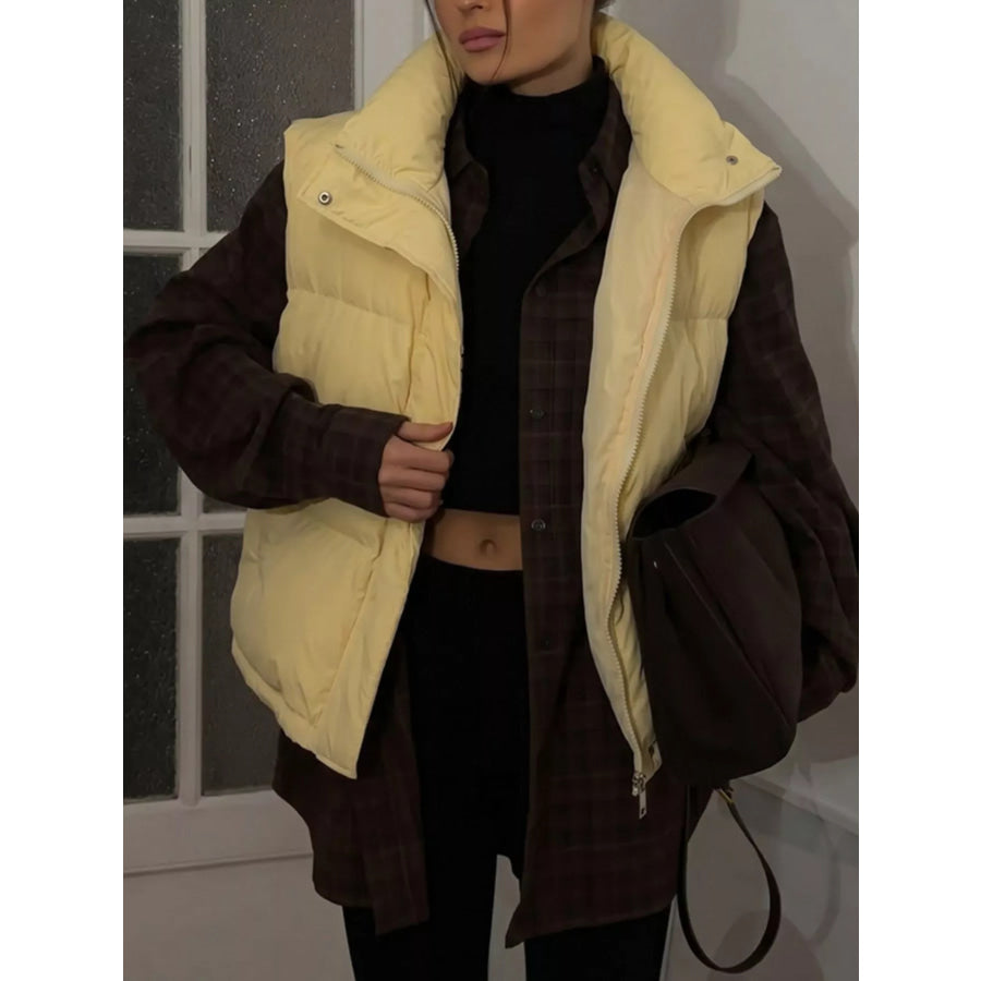 Snap-Button Placket Quilted Puffer Vest Coat Apparel and Accessories