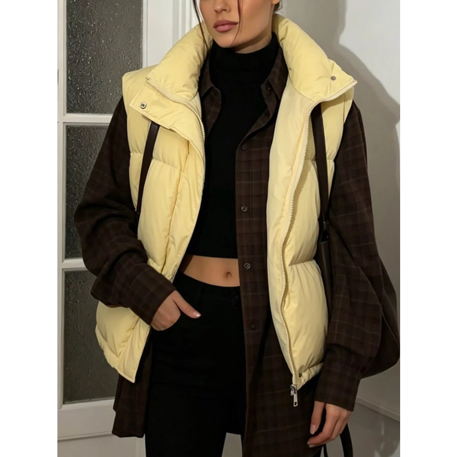 Snap-Button Placket Quilted Puffer Vest Coat Apparel and Accessories