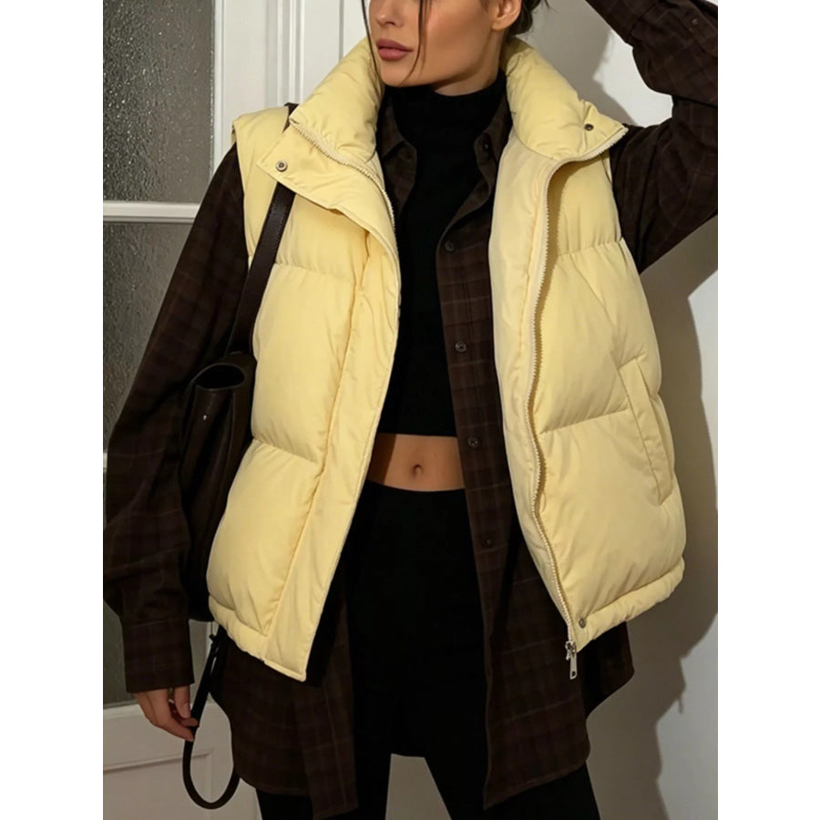 Snap-Button Placket Quilted Puffer Vest Coat Apparel and Accessories