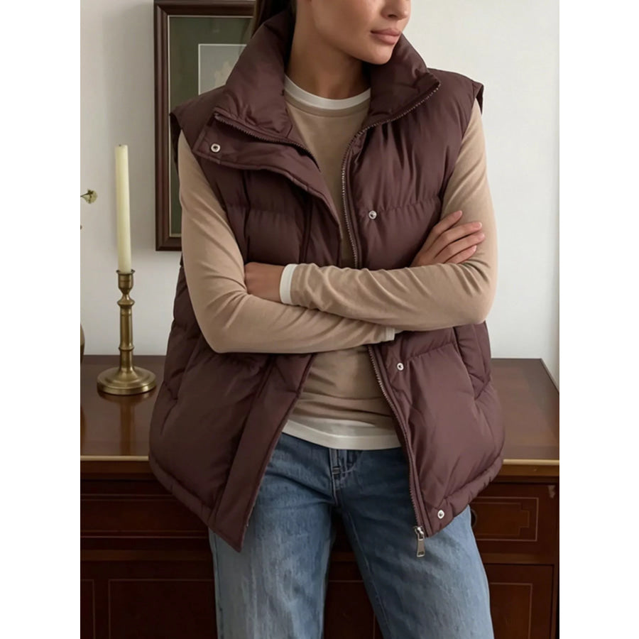 Snap-Button Placket Quilted Puffer Vest Coat Apparel and Accessories