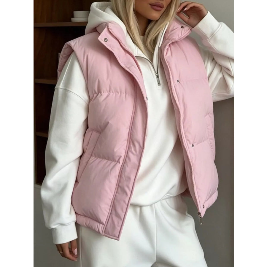 Snap-Button Placket Quilted Puffer Vest Coat Apparel and Accessories