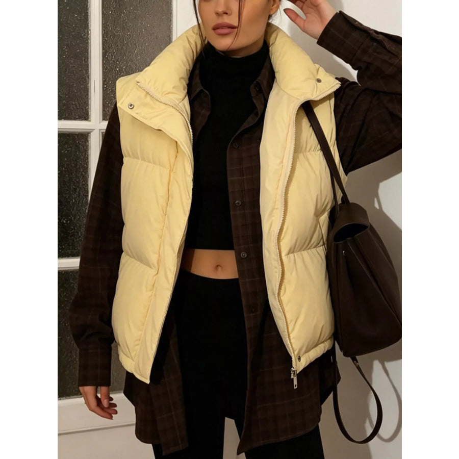 Snap-Button Placket Quilted Puffer Vest Coat Apparel and Accessories