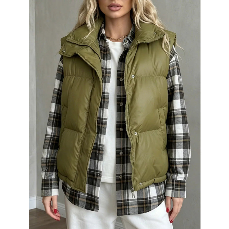 Snap-Button Placket Quilted Puffer Vest Coat Apparel and Accessories