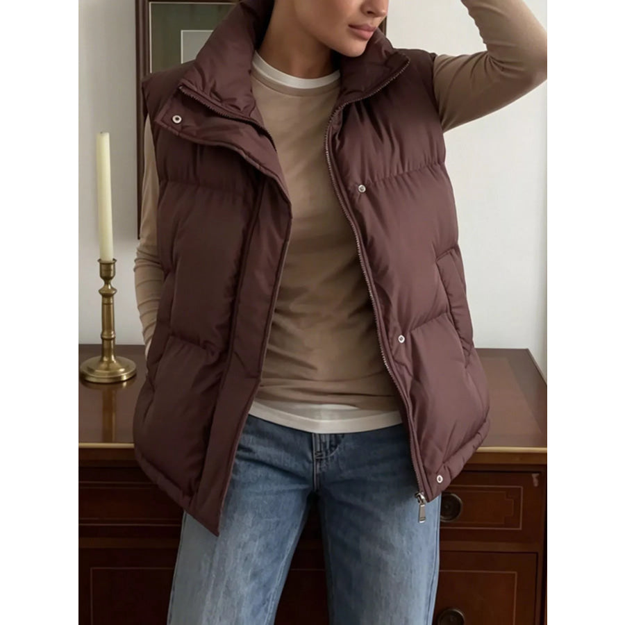 Snap-Button Placket Quilted Puffer Vest Coat Apparel and Accessories