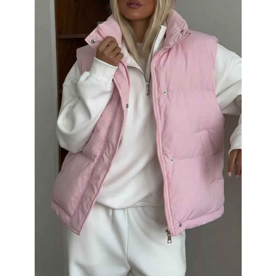 Snap-Button Placket Quilted Puffer Vest Coat Apparel and Accessories