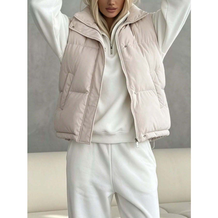 Snap-Button Placket Quilted Puffer Vest Coat Apparel and Accessories
