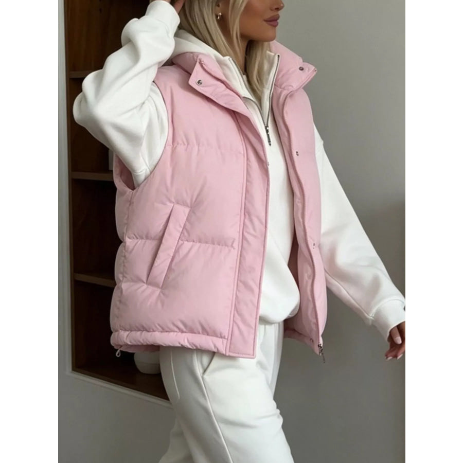 Snap-Button Placket Quilted Puffer Vest Coat Apparel and Accessories