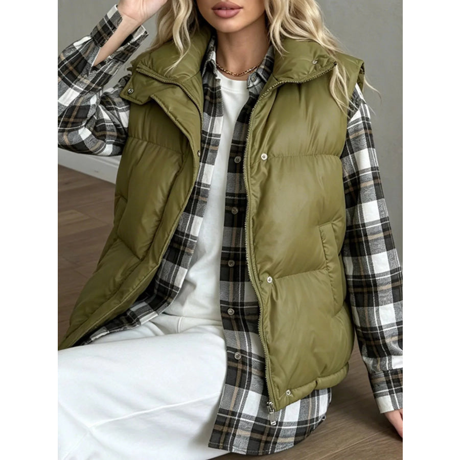 Snap-Button Placket Quilted Puffer Vest Coat Apparel and Accessories