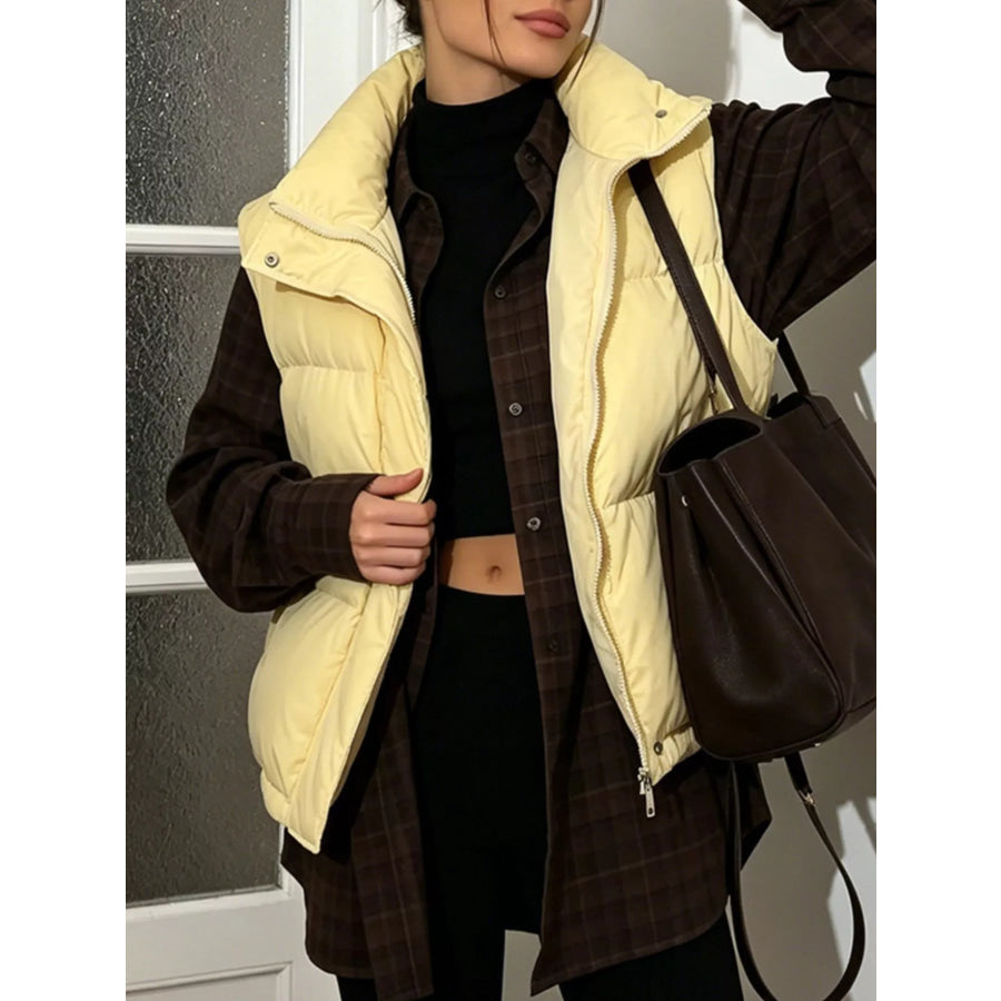 Snap-Button Placket Quilted Puffer Vest Coat Apparel and Accessories