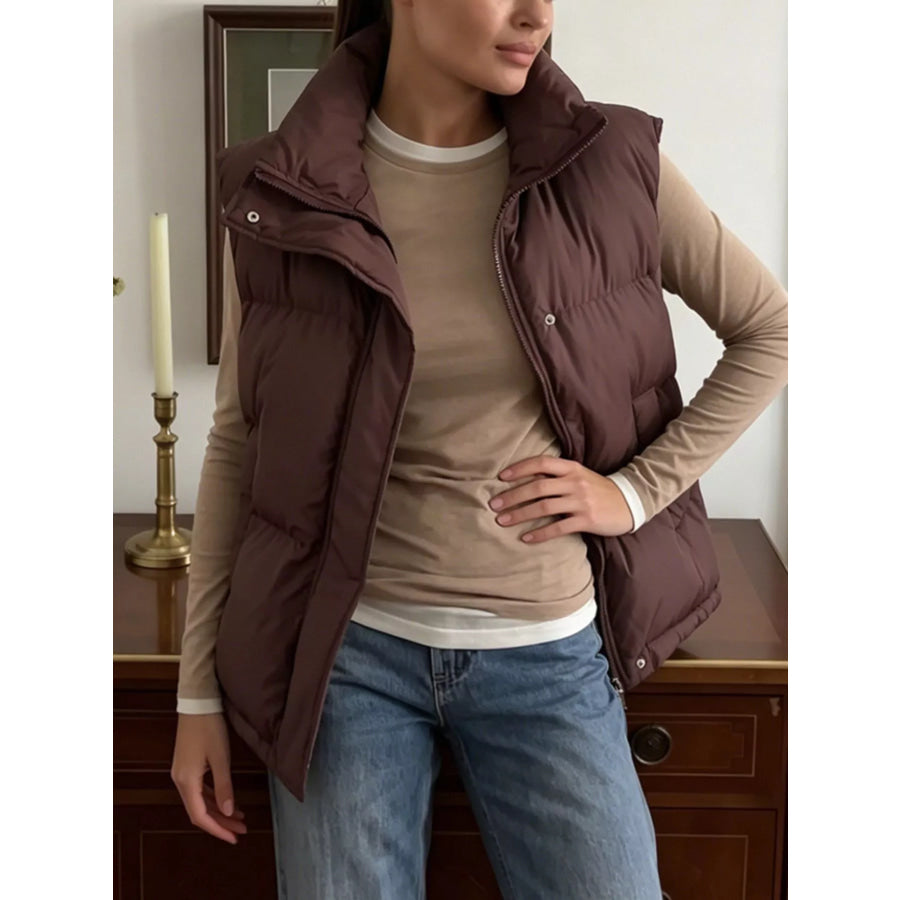 Snap-Button Placket Quilted Puffer Vest Coat Apparel and Accessories