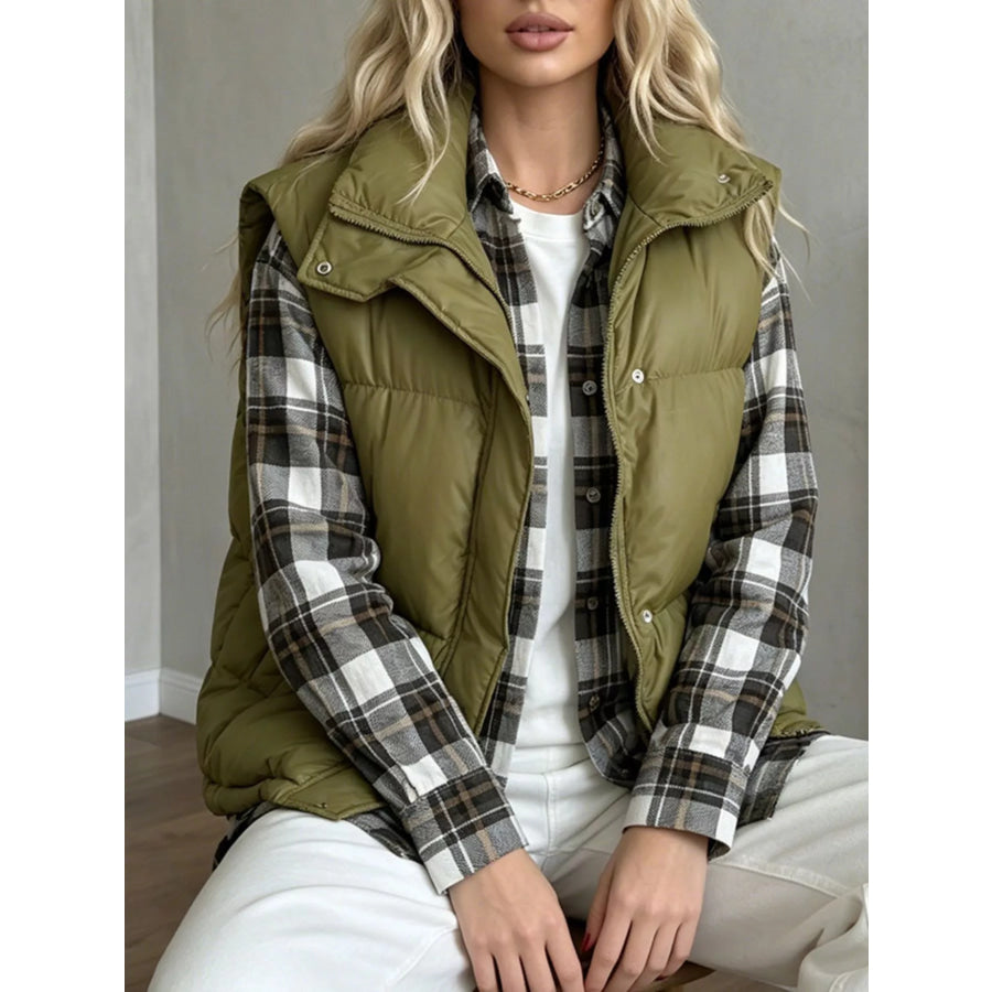 Snap-Button Placket Quilted Puffer Vest Coat Yellow-Green / S Apparel and Accessories