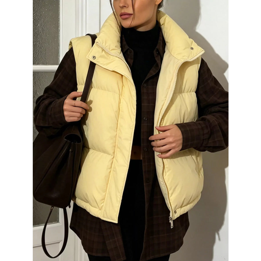 Snap-Button Placket Quilted Puffer Vest Coat Yellow / S Apparel and Accessories