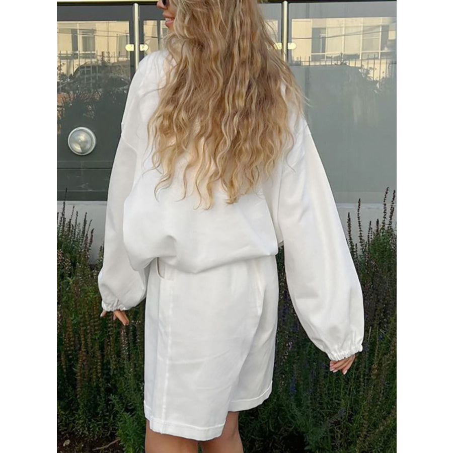 Snap Detail Long Sleeve Top and Shorts Set Apparel Accessories