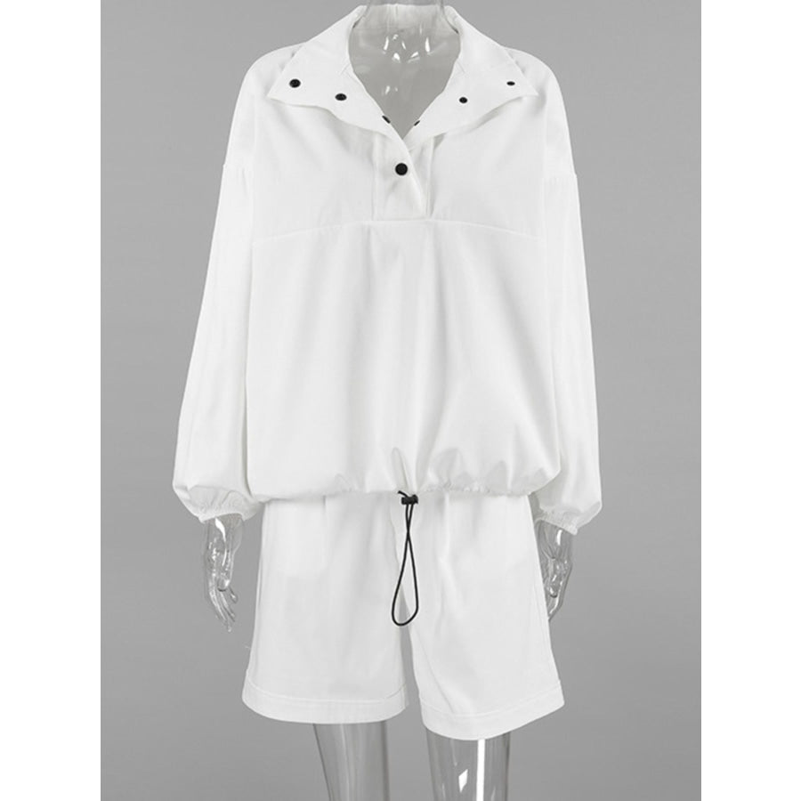 Snap Detail Long Sleeve Top and Shorts Set Apparel Accessories