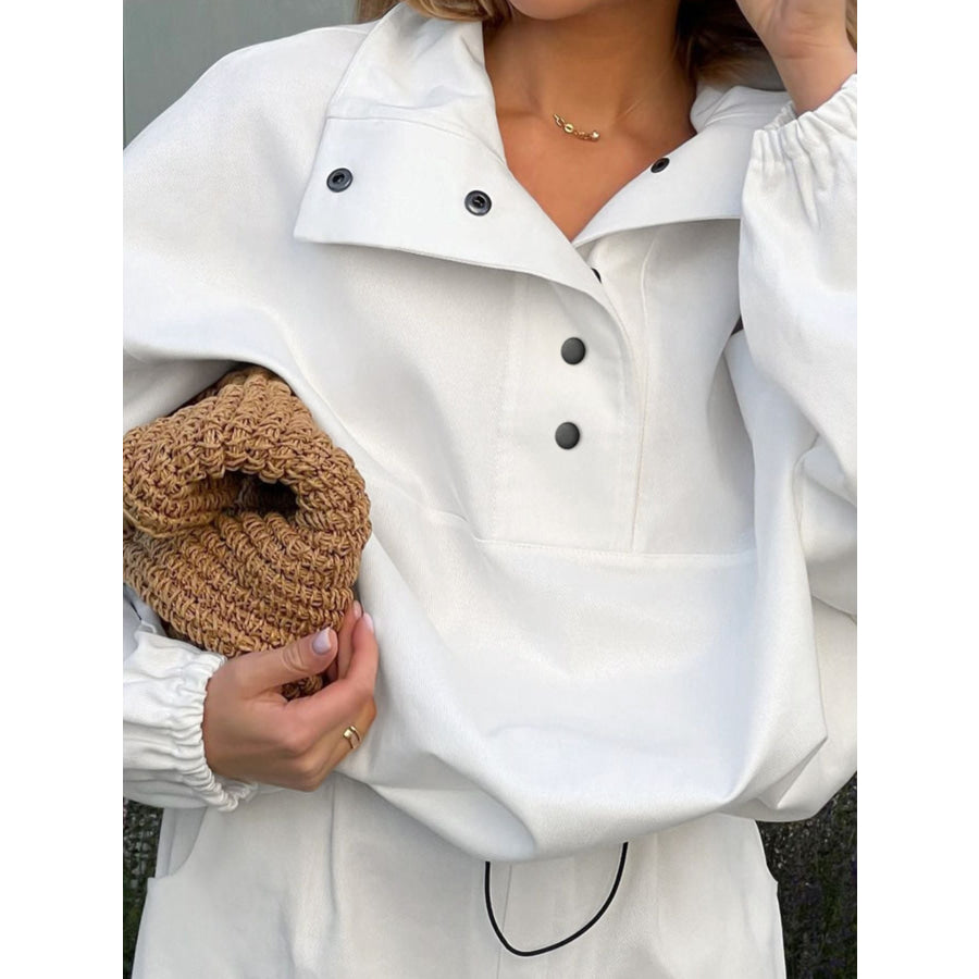 Snap Detail Long Sleeve Top and Shorts Set Apparel Accessories