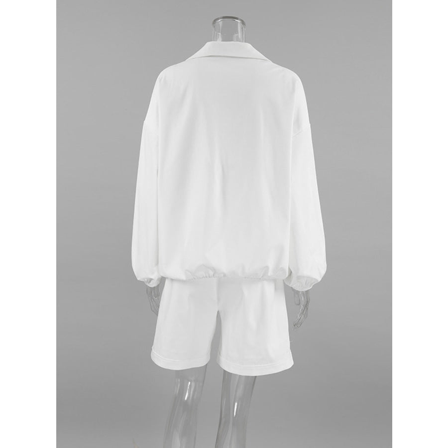 Snap Detail Long Sleeve Top and Shorts Set Apparel Accessories