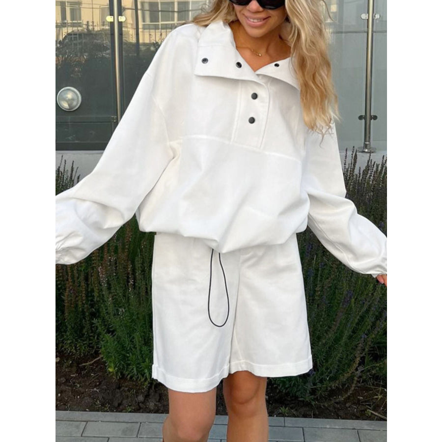 Snap Detail Long Sleeve Top and Shorts Set Apparel Accessories