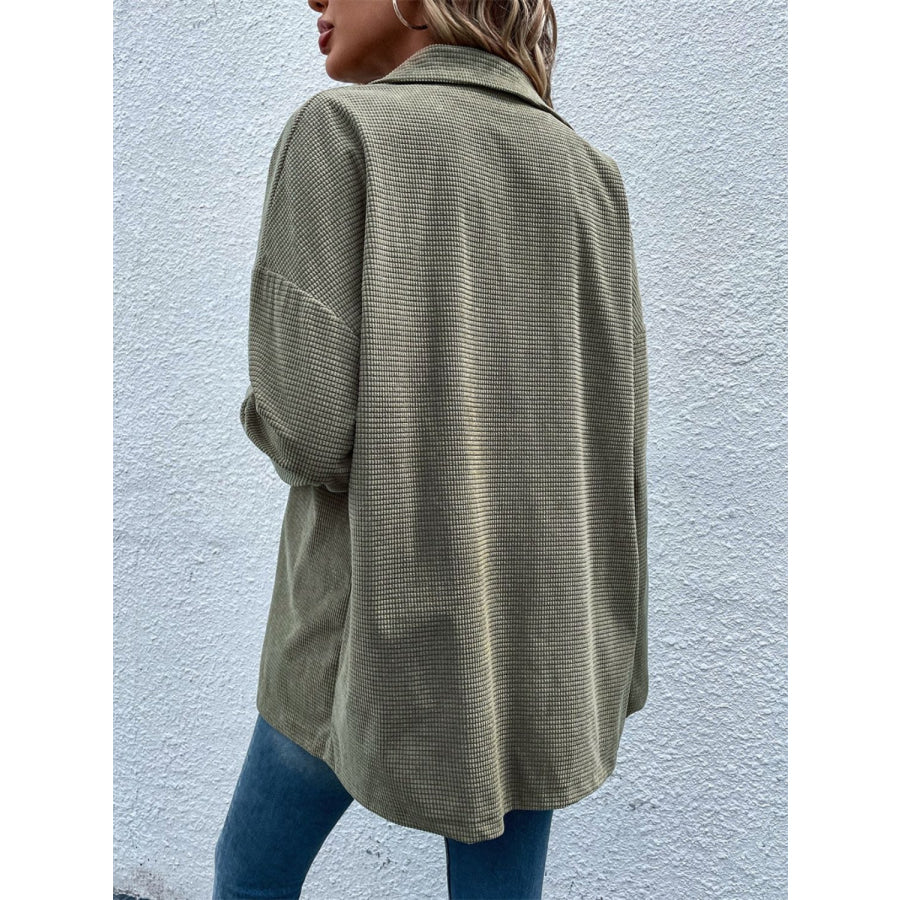 Snap Down Collared Neck Drop Shoulder Jacket Sage / S Apparel and Accessories