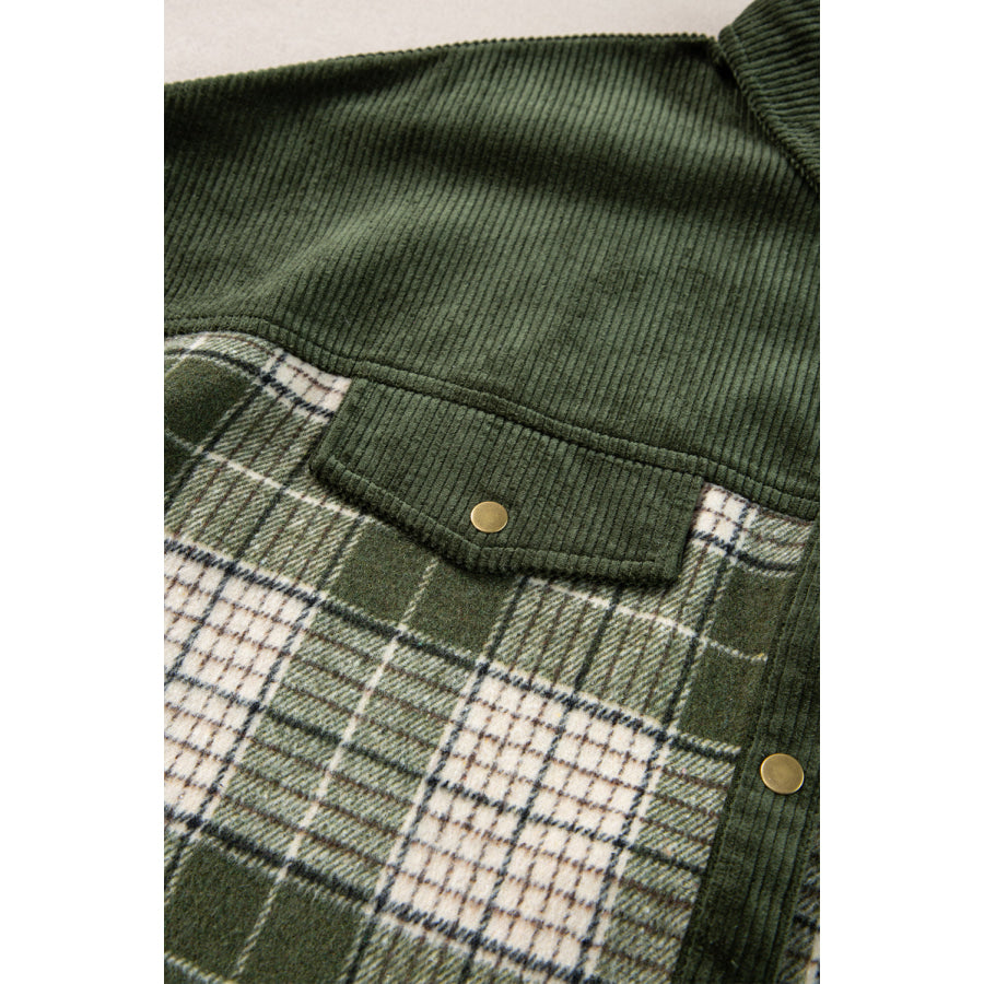 Snap Down Collared Neck Plaid Shacket Apparel and Accessories