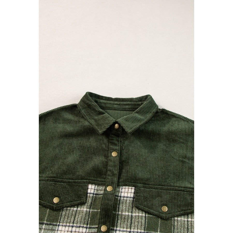 Snap Down Collared Neck Plaid Shacket Apparel and Accessories