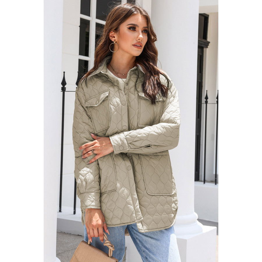 Snap Down Collared Winter Coat Khaki / S Apparel and Accessories